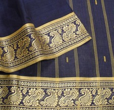 Sushila Vintage Blue Saree Bengal Tant Woven Paisley Border Pure Cotton Sari