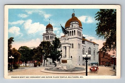 Baltimore, MD-Maryland, Eutaw Place Temple Key Monument Vintage Postcard