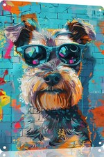 Funny 12x16 Tin Metal Sign Schnauzer with Sunglasses Wall Decor