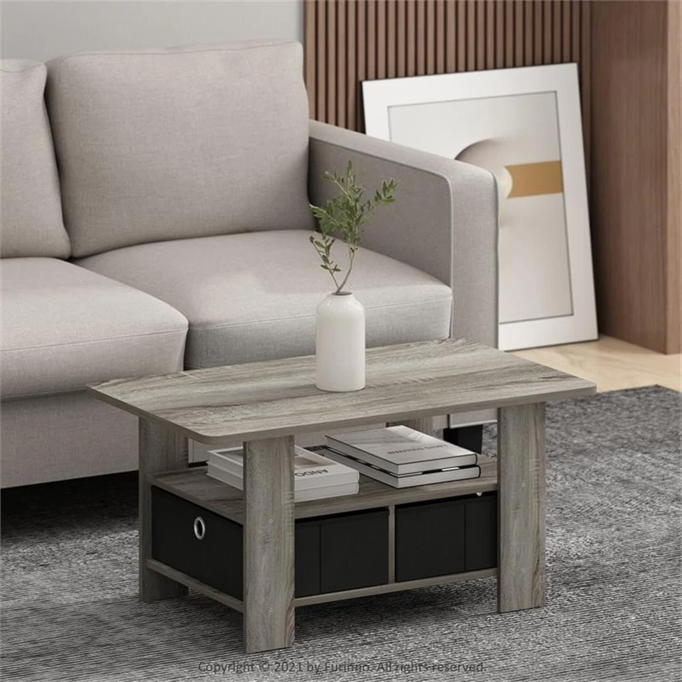 Mesa de centro de madera Furinno Andrey con cajón para contenedores en roble francés gris/negro Foto 2 de 4