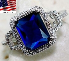 4CT Treated Blue Sapphire  Topaz 925 Sterling Silver Ring Sz 6 IB1-9