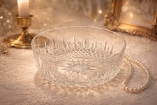 Vintage Cut Crystal Bowl Starburst Bottom Diamond Point Pattern Heavy Glass Dish