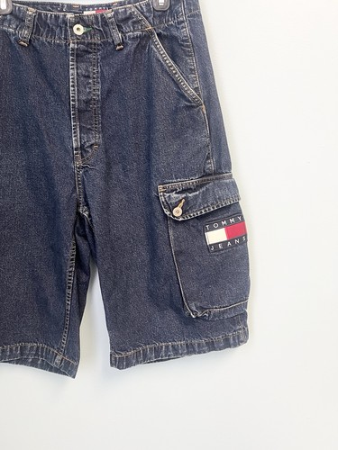 Vintage 90s Tommy Hilfiger Baggy Skater Cargo Carpenter Denim Jean Shorts W32 - Picture 4 of 13