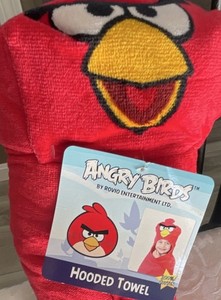 Angry Birds Hooded Towel 100% Cotton Red 22.5in x 50in Bath Soft Kids