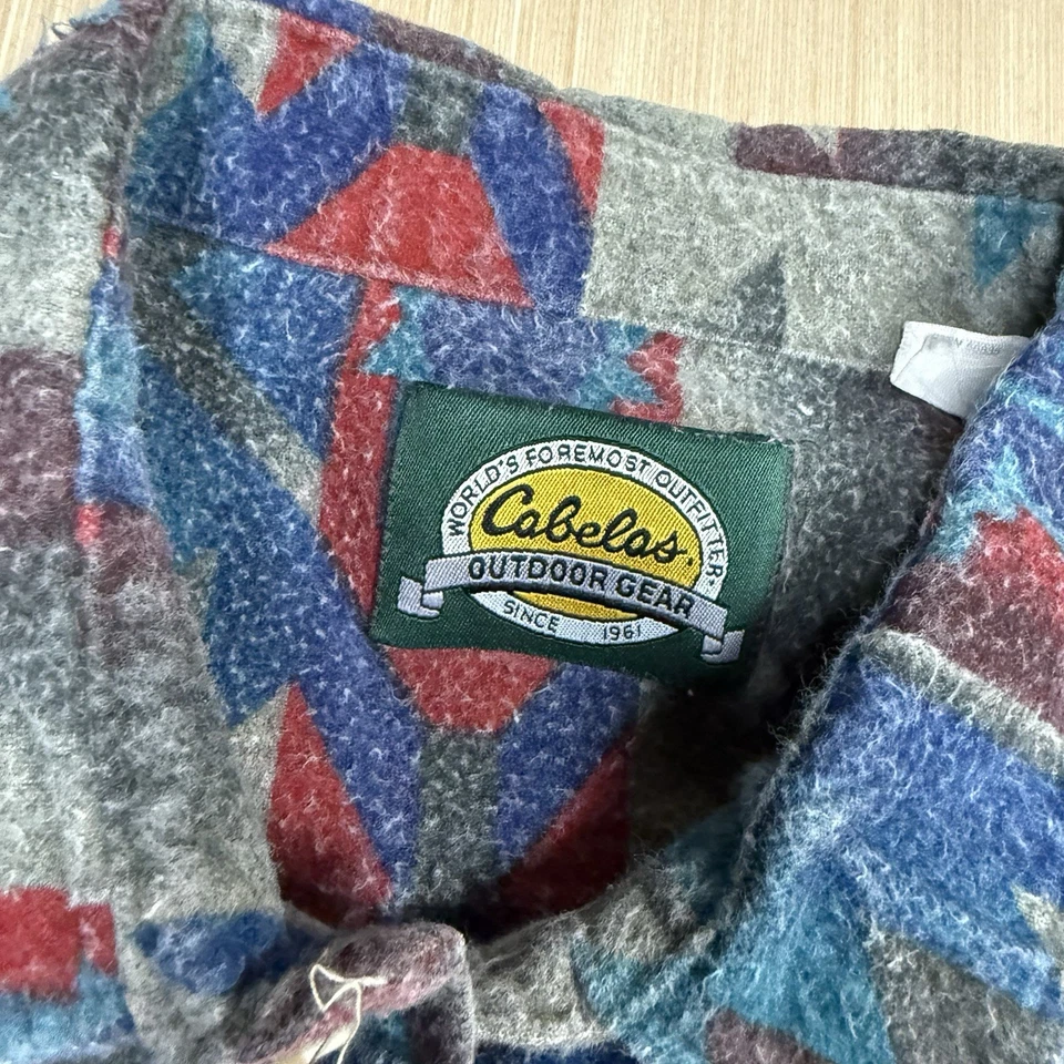 Vintage 90s Cabelas Aztec Flannel Shirt XL Made USA aop Southwest All Over Print - Image 3 of 4