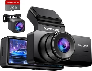 Dash Cam Front and Rear, 2.5K+1080P Dual Dash Camera for Cars, Ecomoment Car Cam