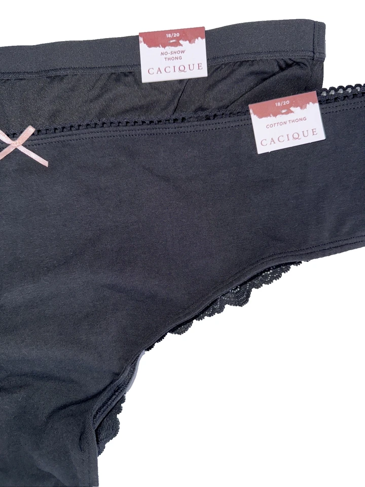 Lote de 2 Bragas Tanga Cacique Encaje No Show Talla 18/20 Nuevas con Etiquetas Negras Foto 2 de 4