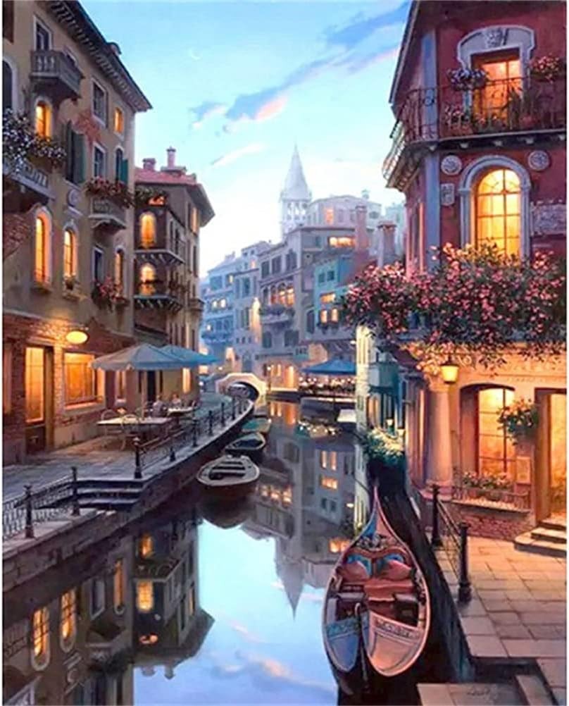 Meecaa Paint by Numbers Venice Landscape House Kit for Adults Beginner DIY Oil