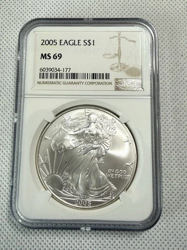 2005 American Silver Eagle $1 NGC MS69 BU 1 oz .999 Silver ASE