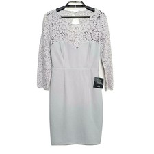 Lulus Gray Lace Dress Bodycon SZ M Backless 3/4 Sleeve Fitted Stretch