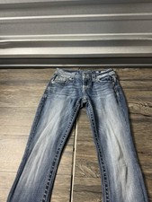 Miss Me Signature Boot Jean Sz 26 Distressed Embellished Fray Metallic