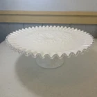 Vintage Fenton Silver Crest Spanish Lace White Milk Glass Pedestal Cake Stand