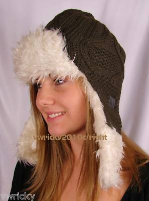 Unisex Brown Mix Pelz Grob Acryl Hut Ski Einheitsgröße Neu