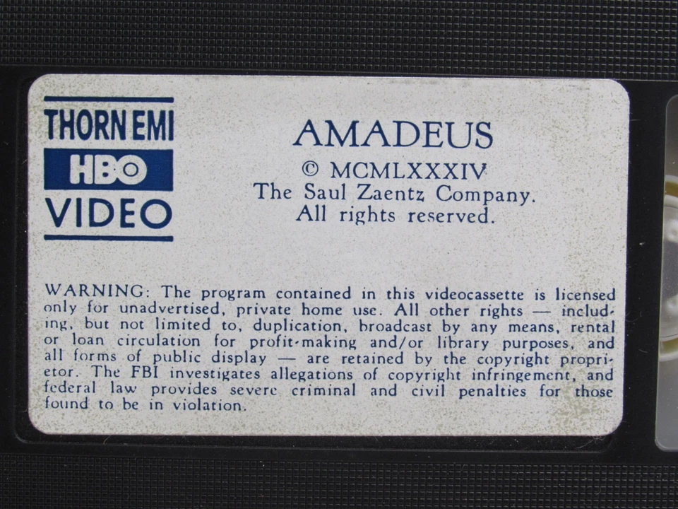 Amadeus (VHS 1984) TVA 2997 HBO видео белая раскладушка Моцарт - Изображение 4 из 4