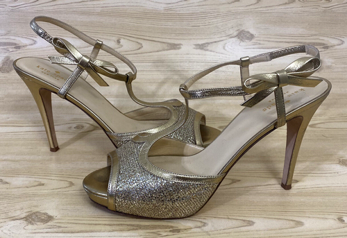 Kate Spade Gold Platform T Strap Ankle Strap Open Toe Heels Women’s Shoes 9.5 B - Picture 9 of 13