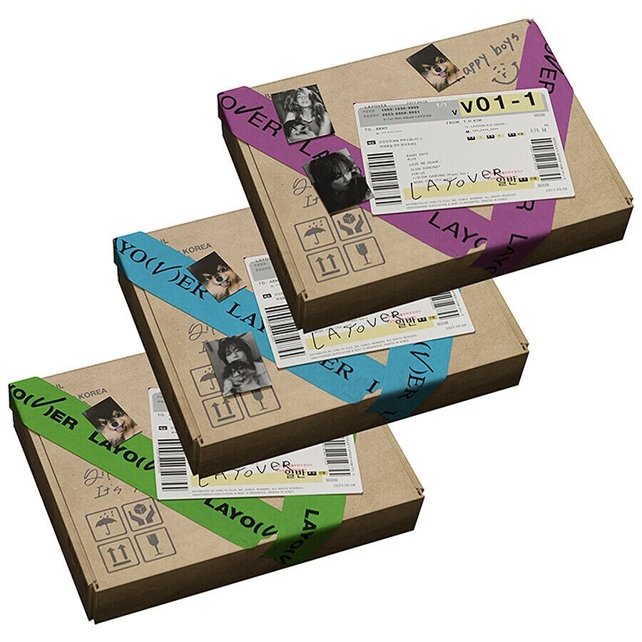 BTS V [LAYOVER] Album BLUE CD+3 Buch+2 Post Karte+5 Foto Karte+Poster+List+etc