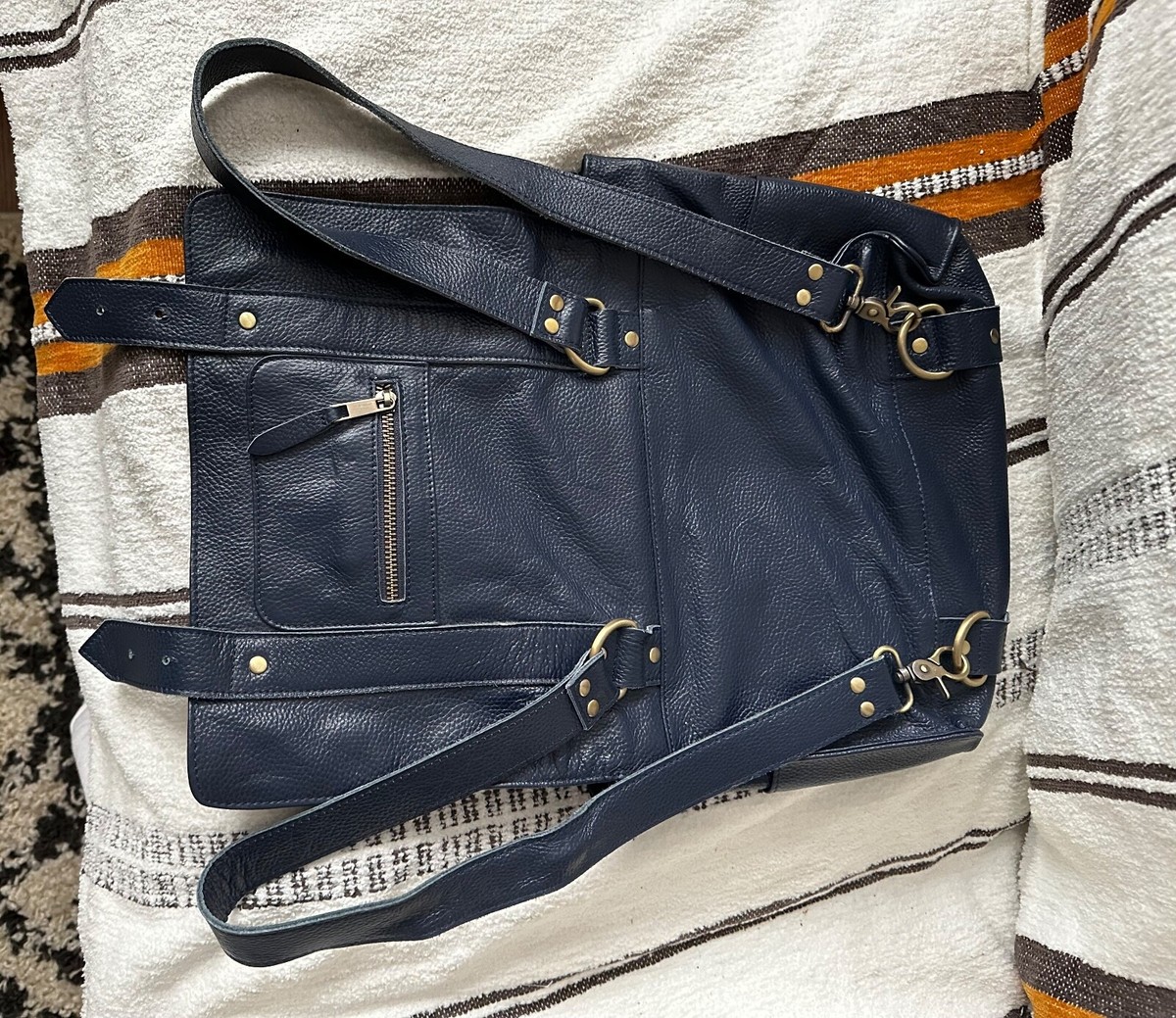 VereVerto Navy Blue Italian 100% Genuine Leather Convertible 