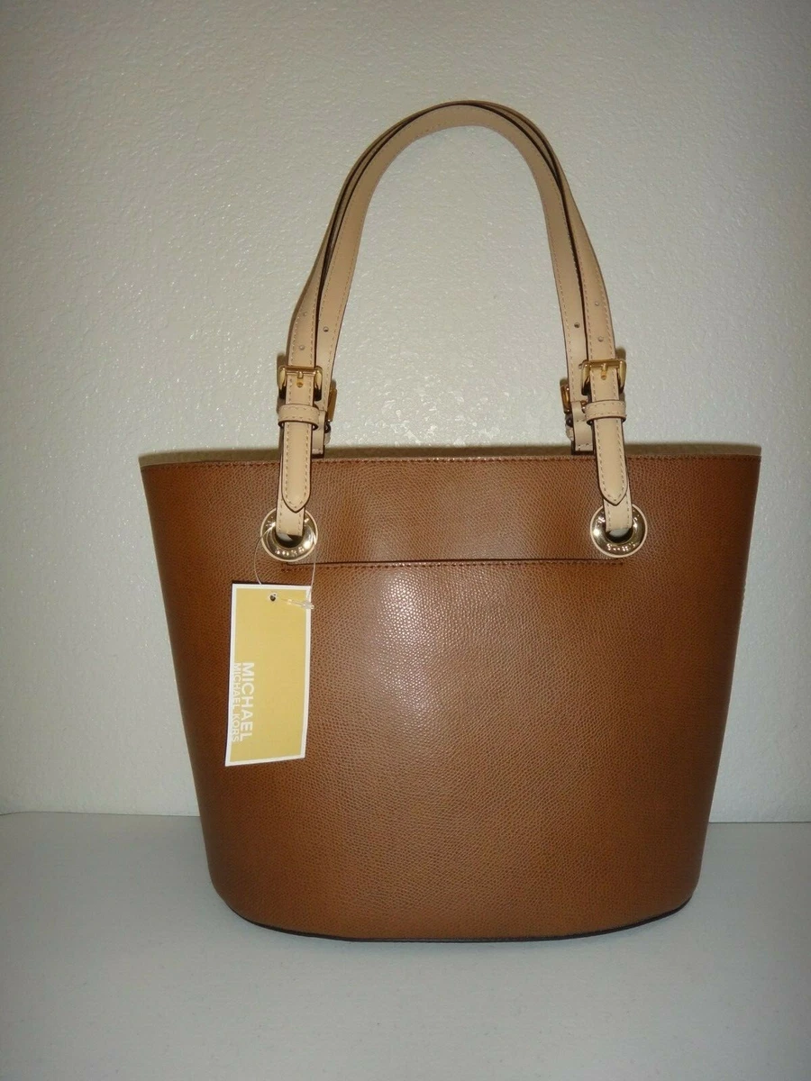MICHAEL KORS Women s Jet Set MK MD Tote Bag Brown Leather Beige