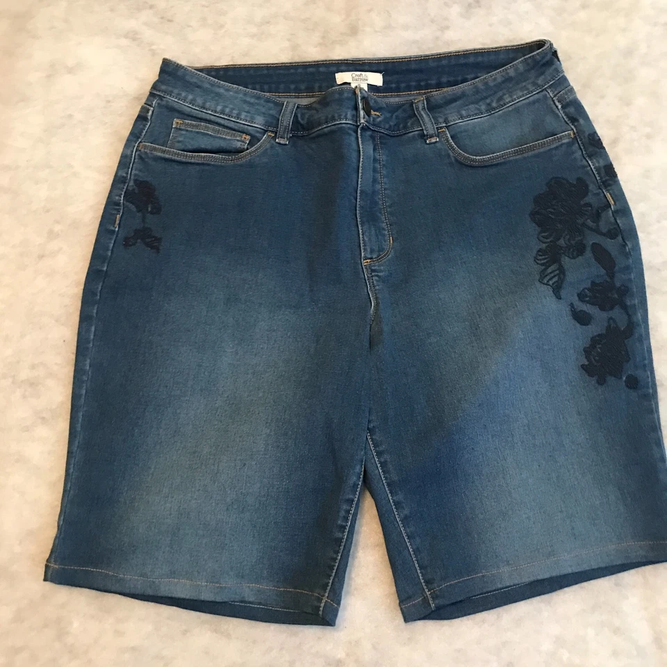Pantalones Cortos Croft & Barrow Talla 16 Confort Denim Jean 10 Pulgadas Cosido Floral Patrón Foto 3 de 4