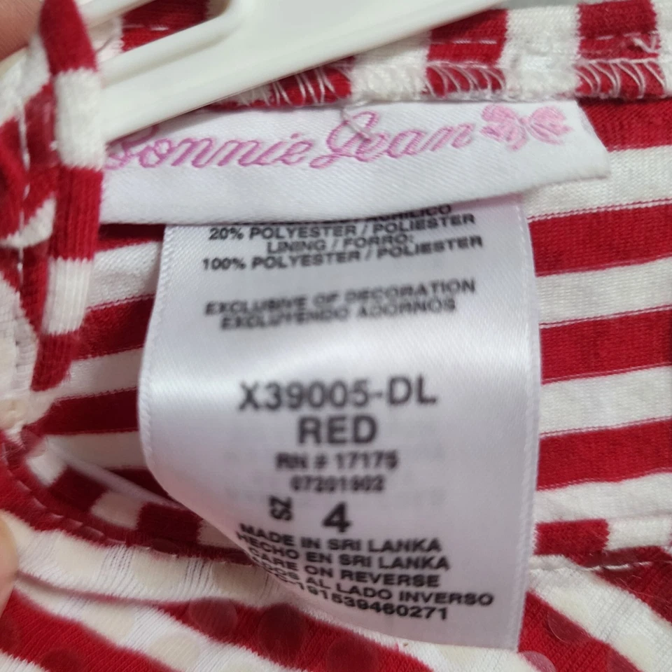 Bonnie Jean Girls Christmas Dress Size 4 / 4T Striped Red and White w/ Faux Fur - Image 3 of 3