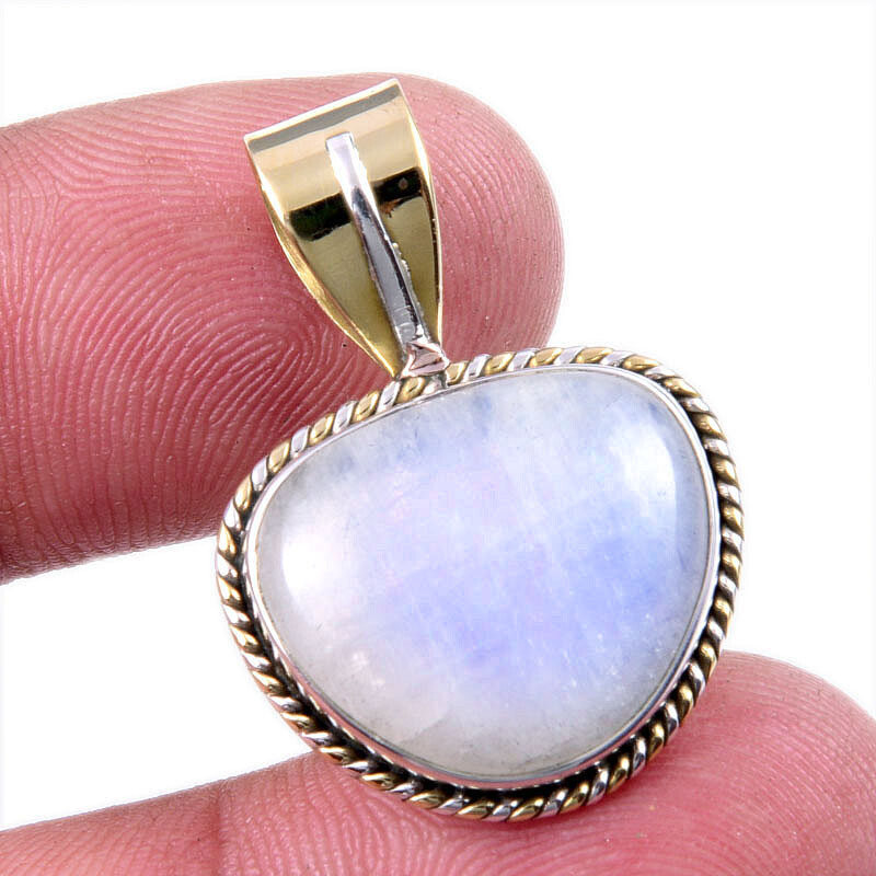 Rainbow Moonstone Silver Two-Tone Pendant 1.25 Inch