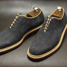 Handmade Men's Formal Lace Up Round Toe Dress Shoes, Real Suede Office Shoes