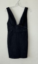 MPD By Mink Pink Small Black Denim Stretch Low Cut Sexy Dress Festival Stretch