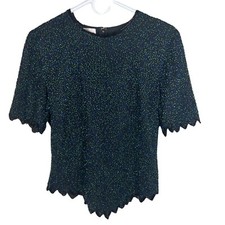 Vintage Laurence Kazar Silk Beaded Blouse Top Sequins 1980s