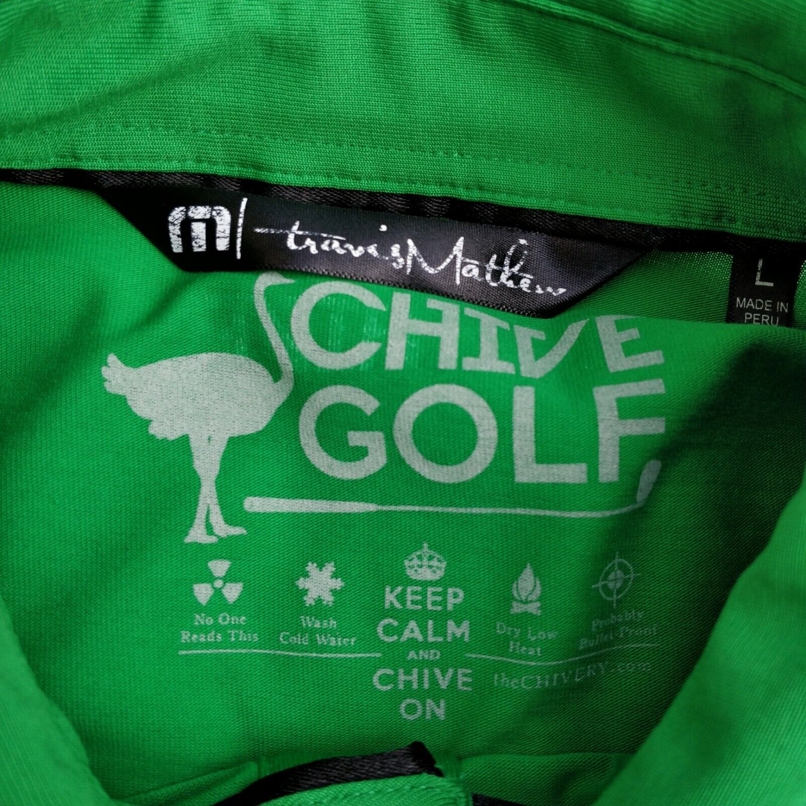 Travis Mathew The Chive Men's L Green Short Sleeve Golf Polo Shirt Front Pocket