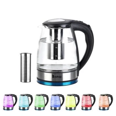 ZOKOP Electric Kitchen Glass Water Tea Kettle 1200W 1.8L Auto Shut-off LED Durable