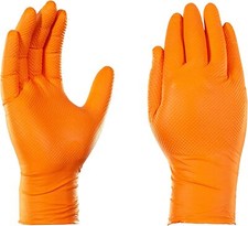 Orange Nitrile Disposable Gloves Strong Heavy Duty Powder Free Car Mechanic