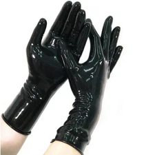 Latex Short Gloves with Rolled Edges 0.4mm Party Wear for Catsuit Dress Costume
