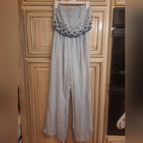 Jessica Simpson Romper NWT Blue White Stripe Eyelet Embroidered MEDIUM