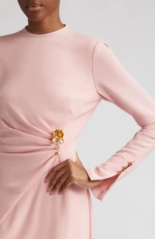 Vestido drapeado de crepé manga larga LELA ROSE color rubor talla 20 XXL original $1,690 Foto 4 de 4