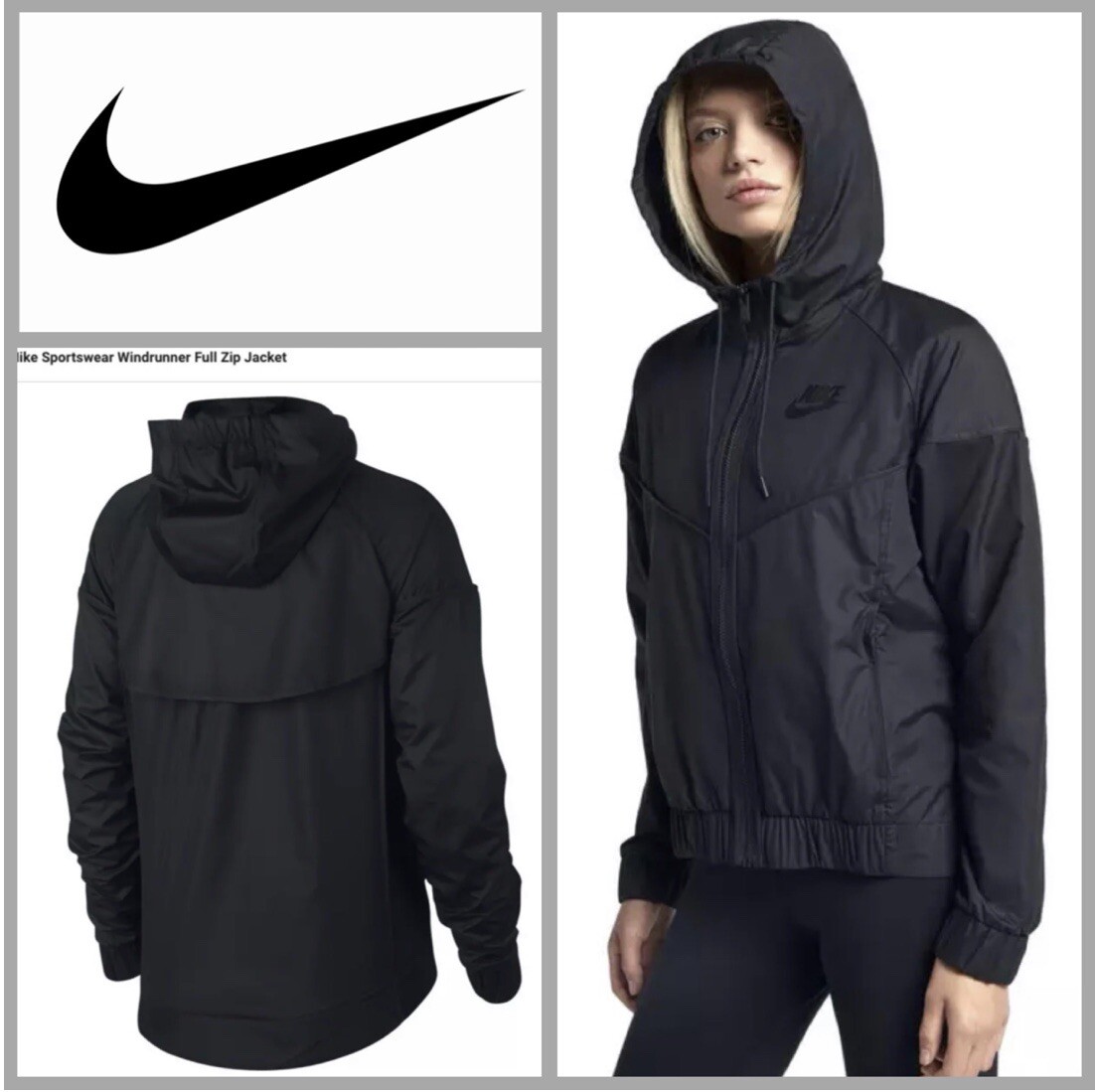 ☆NERDY☆ Women's NY Hoodie Windbreaker 24FW Black Ivory Cha NEW $100 Nike Sportswear Women's Windrunner Full Zip Jacket