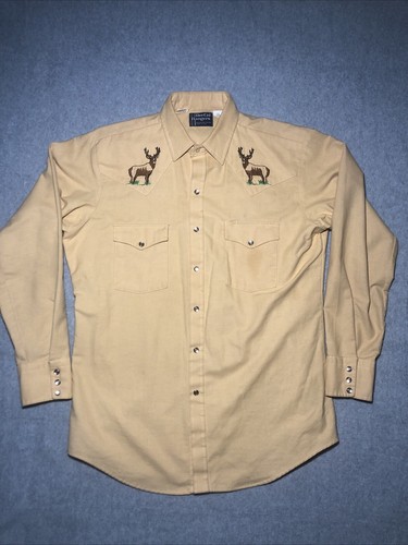 Vintage 70s Dee Cee Rangers Western Shirt Embroidered Deer Pearl Snap Size M