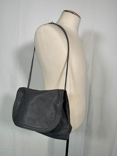 Vintage Gray Soft Deer Skin Leather Stitched Shoulder Bag Satchel Purse Handbag - Picture 18 of 21