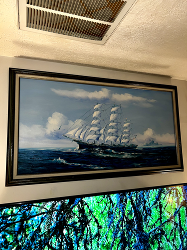 Vintage Large 'Clipper Under Full Sail' Original Oil Painting by K. Maskell