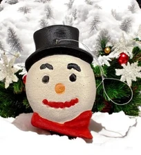 Vintage Snowman Head Christmas Tree Ornament Hand Painted with Top Hat Red Scarf