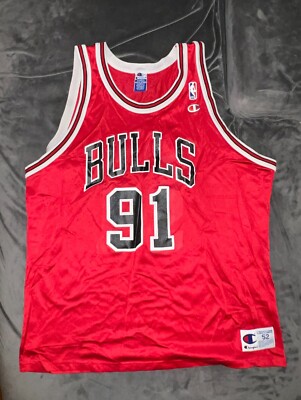 DENNIS RODMAN Champion CHICAGO BULLS Red Jersey 52 NBA Kerr