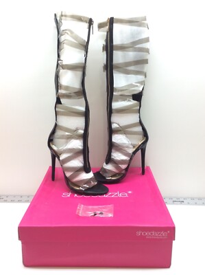 ShoeDazzle Kierstin Clear Gladiator Sandal with Black Heel Size