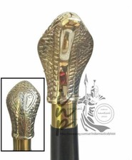 king cobra snake solid brass Vintage Antqiue Wooden Walking Stick Cane Gift