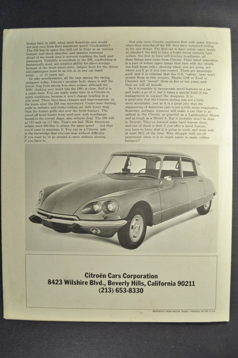 1969 Citroen DS-21 Sedan Road Test Brochure Folder Excellent
