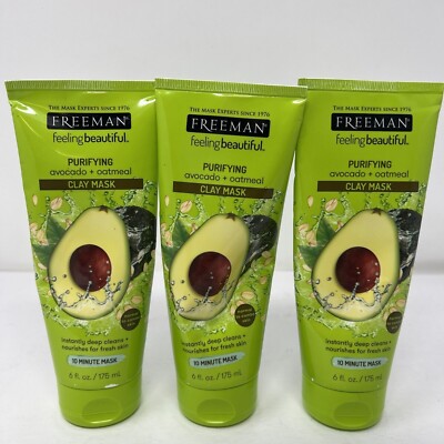 Freeman Gesichtserde Maske Avocado & Haferflocken 6oz -- 3 PACKUNGEN MENGE