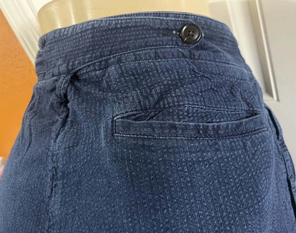 $205 THADDEUS O’NEIL Hombres Tejido Dobladillo Denim Entrepierna Caída Bloomer Pantalones Índigo-PEQUEÑOS Foto 4 de 4
