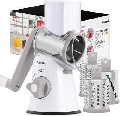 Rotary Cheese Grater, Kitchen Mandoline Vegetable Slicer with 3 Interchangeable