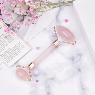 KLAZE Jade Roller for Face Nose Eyes Neck Body Face Massage Genuine Rose Quartz Stone