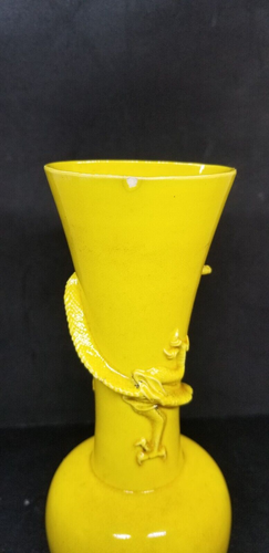 Japanische Awaji Minpei Ware monochrom gelber Drache Vase Meiji Periode 8,75 Zoll hoch - Bild 24 von 24