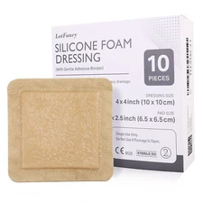 Bordered Silicone Foam Dressing 4"x4"(2.5"x2.5"pad) Box of 10 Dressings