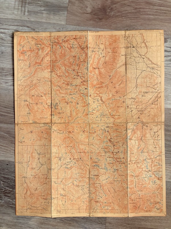 1912 USGS Linen-Backed Topographic Map California Mt Goddard Quadrangle Field